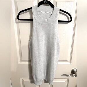 Cyrus High Neck Sleeveless Ribbed Knit Tank Top, Gray, Size Large, NWOT